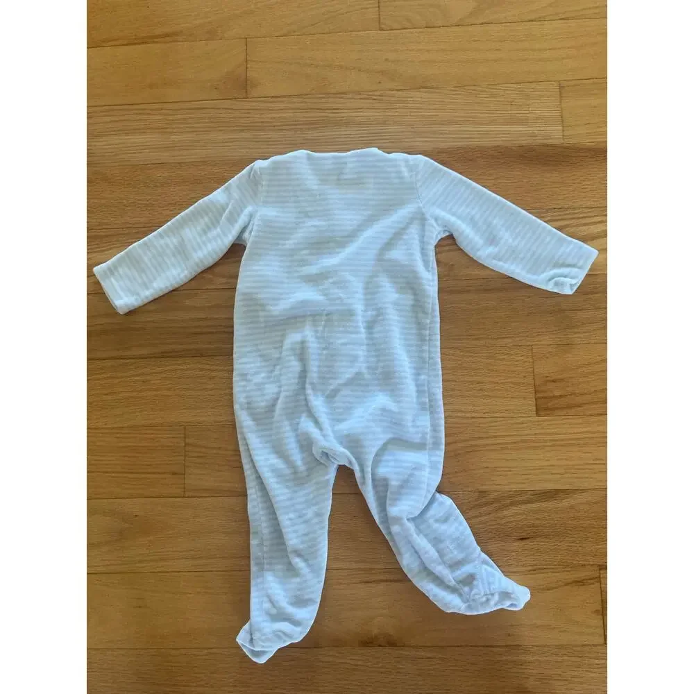 Ralph Lauren Blue Stripe Terry Cloth Velour Logo Baby Sleepsuit Footie 6 Mths